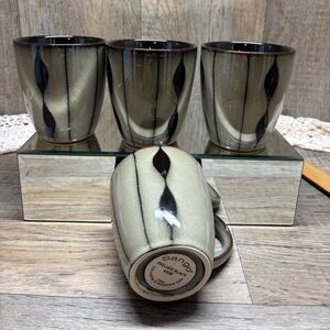 Set of 4 Sango Prelude Black Cups Mugs #4508 Stoneware Replacements EUC